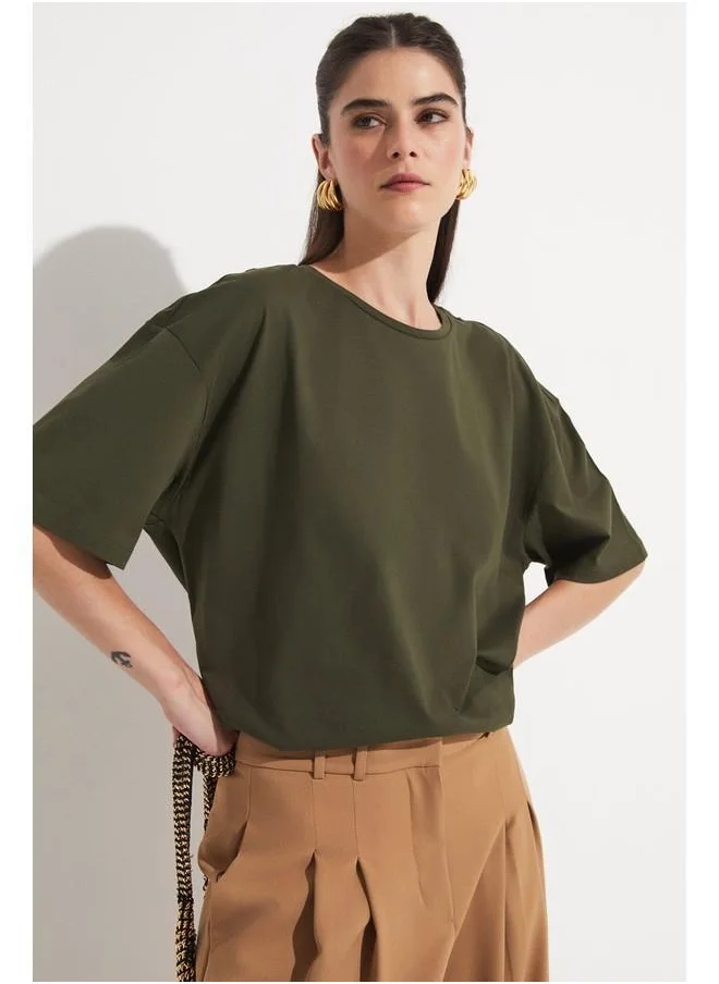 JUNE June Oversize 100% Cotton Tshirt Khaki