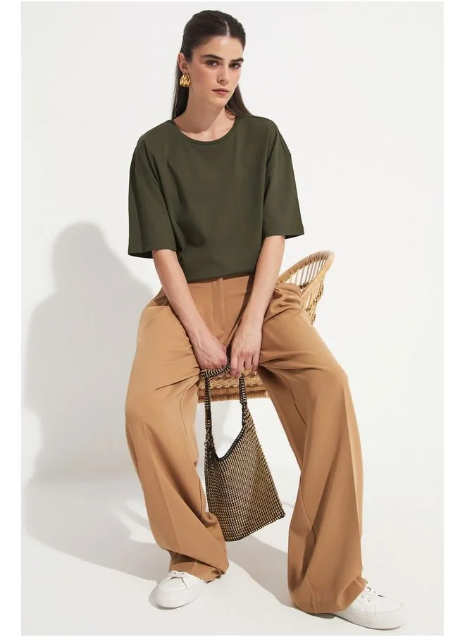 JUNE June Oversize 100% Cotton Tshirt Khaki