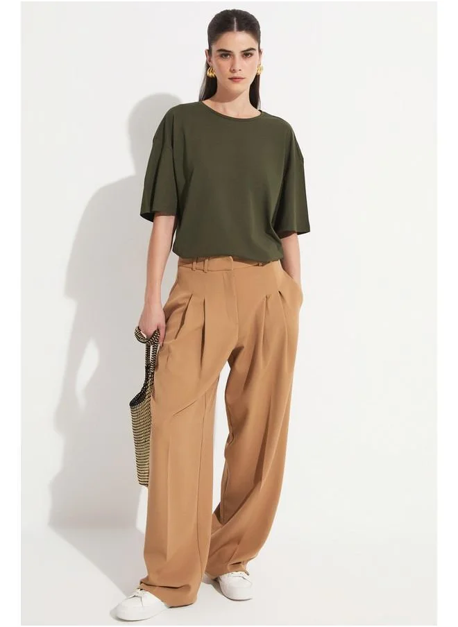 JUNE June Oversize 100% Cotton Tshirt Khaki