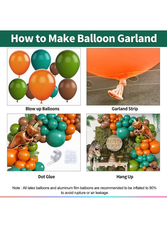 Biapian Dinosaur Balloon Arch, Dinosaur Balloon Garland Kit, Retro Green Orange Brown Balloons with Dinosaurs Foil Balloon for Kids Dino Themed Party Decorations Jungle Safari Birthday Party Supplies - Image 3