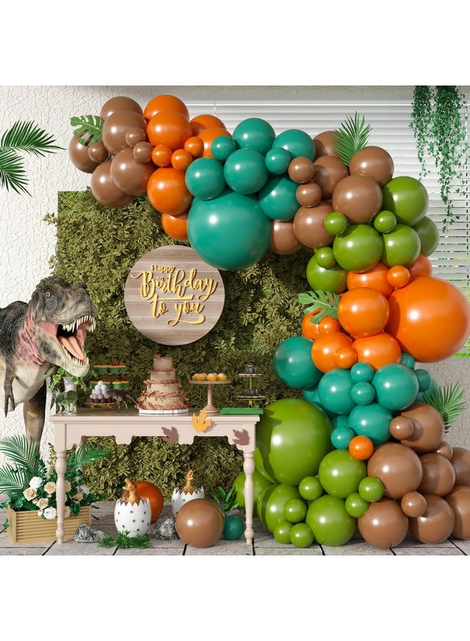 Biapian Dinosaur Balloon Arch, Dinosaur Balloon Garland Kit, Retro Green Orange Brown Balloons with Dinosaurs Foil Balloon for Kids Dino Themed Party Decorations Jungle Safari Birthday Party Supplies - Image 1