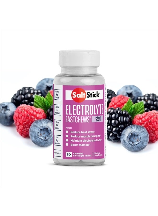 SaltStick Electrolyte FastChews - 60 Mixed Berry Chewable Electrolyte Tablets - Salt Tablets for Runners, Sports Nutrition, Electrolyte Chews - 60 Count Bottle  - Image 1