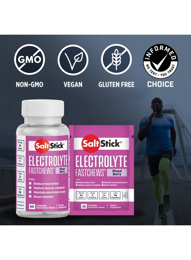SaltStick Electrolyte FastChews - 60 Mixed Berry Chewable Electrolyte Tablets - Salt Tablets for Runners, Sports Nutrition, Electrolyte Chews - 60 Count Bottle  - Image 2