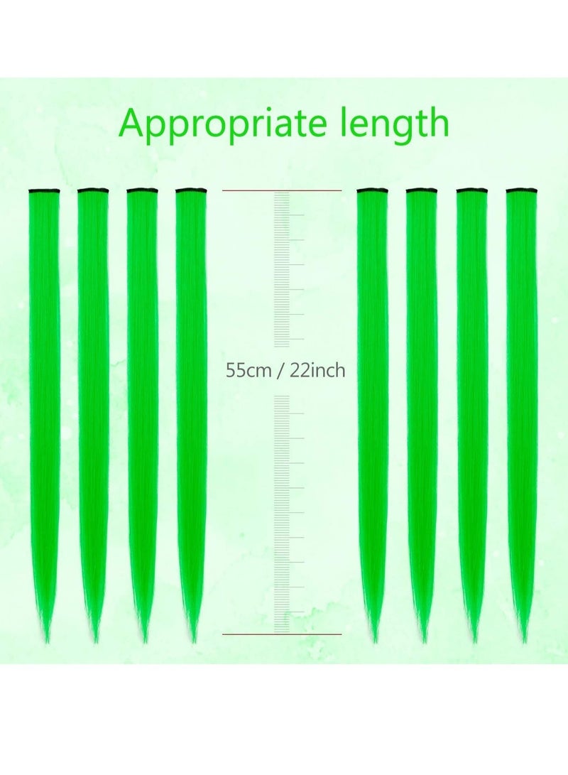 إستيل وصلات شعر ملونة مقاس 22 بوصة قطعة شعر مستقيمة متعددة الألوان للحفلات مزودة بمشبك في وصلات شعر صناعية 10 قطع أخضر - Image 2