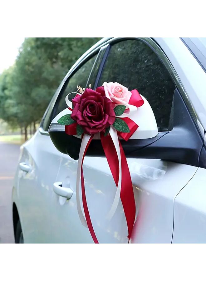2pcs Blue Artificial Rose Head Bow Decoration For Wedding Chair Back Arrangement Car Rearview Mirror Door Handle Floral Including Roses And Bows Suitable For Engagements Valentine Day Event Party Home Decor Realistic Artificial Flowers - Image 5