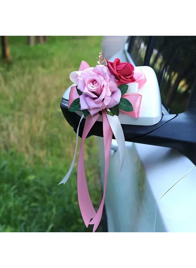 2pcs Blue Artificial Rose Head Bow Decoration For Wedding Chair Back Arrangement Car Rearview Mirror Door Handle Floral Including Roses And Bows Suitable For Engagements Valentine Day Event Party Home Decor Realistic Artificial Flowers - Image 2