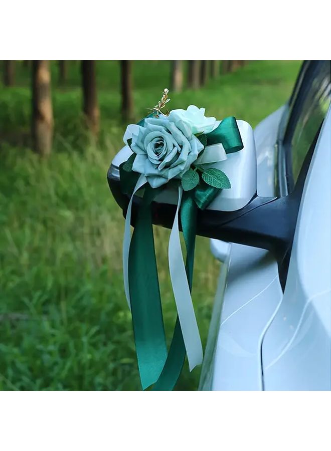 2pcs Blue Artificial Rose Head Bow Decoration For Wedding Chair Back Arrangement Car Rearview Mirror Door Handle Floral Including Roses And Bows Suitable For Engagements Valentine Day Event Party Home Decor Realistic Artificial Flowers - Image 1