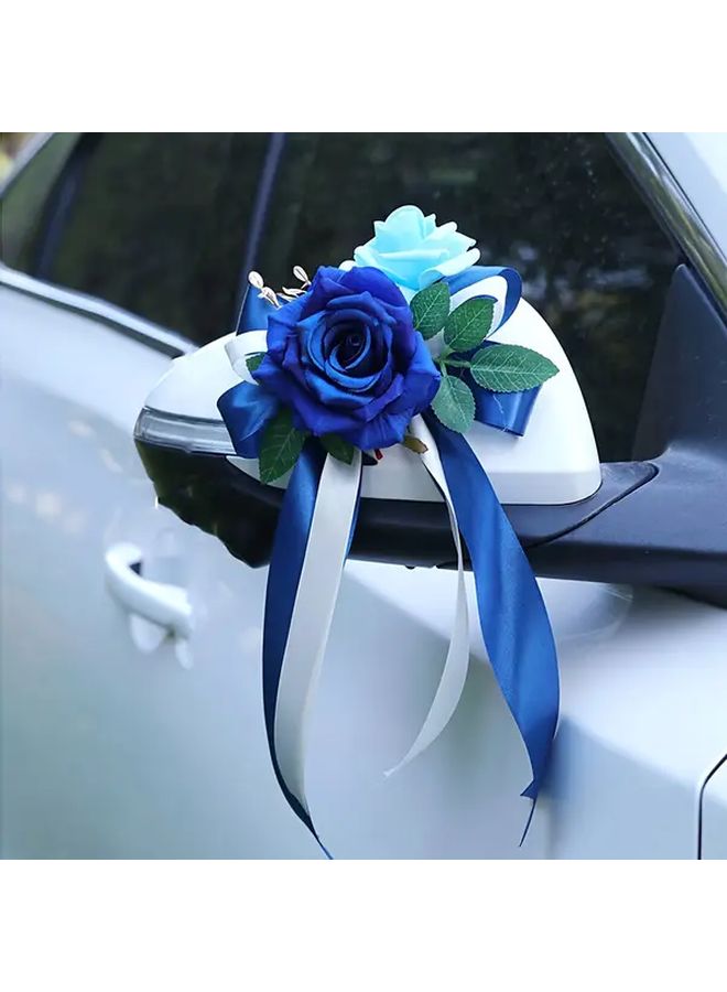 2pcs Blue Artificial Rose Head Bow Decoration For Wedding Chair Back Arrangement Car Rearview Mirror Door Handle Floral Including Roses And Bows Suitable For Engagements Valentine Day Event Party Home Decor Realistic Artificial Flowers - Image 4