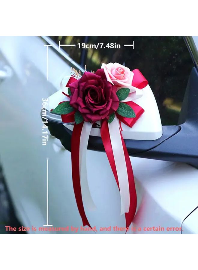 2pcs Blue Artificial Rose Head Bow Decoration For Wedding Chair Back Arrangement Car Rearview Mirror Door Handle Floral Including Roses And Bows Suitable For Engagements Valentine Day Event Party Home Decor Realistic Artificial Flowers - Image 3