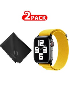 2 Packs Of Apple Watch Band and Microfiber Cloth Alpine Loop Band 38mm 40mm 41mm Women Men Adjustable with Metal G-Hook Strap for iWatch Series 7/SE/6/5/4/3/2/1 Yellow