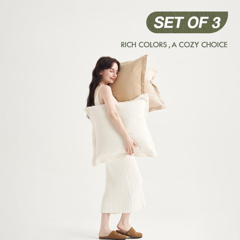 COCO TOP COCO TOP Pack of 3 Large Throw Pillow Cases 24x24inch  Soft Striped Corduroy Neutral Earth Tones Pillow Covers for Sofa  Cozy Decor for Bedroom  Lounge  Outdoor Settings(Camel  Beige & White) - Image 2