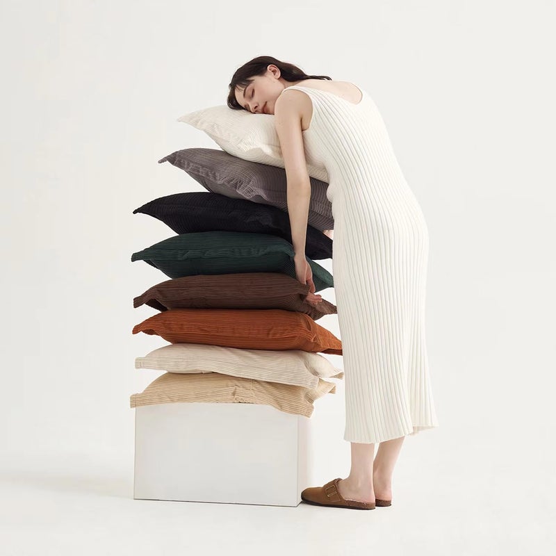COCO TOP COCO TOP Pack of 3 Large Throw Pillow Cases 24x24inch  Soft Striped Corduroy Neutral Earth Tones Pillow Covers for Sofa  Cozy Decor for Bedroom  Lounge  Outdoor Settings(Camel  Beige & White) - Image 4