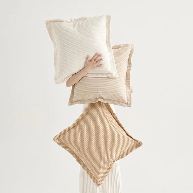 COCO TOP COCO TOP Pack of 3 Large Throw Pillow Cases 24x24inch  Soft Striped Corduroy Neutral Earth Tones Pillow Covers for Sofa  Cozy Decor for Bedroom  Lounge  Outdoor Settings(Camel  Beige & White) - Image 1