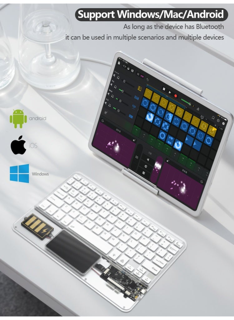 White Transparent Bluetooth Wireless Keyboard with 7 Color Backlight for iPhone/window/ios/ipad/android Rechargeable Bluetooth Link Keyboard - Image 5