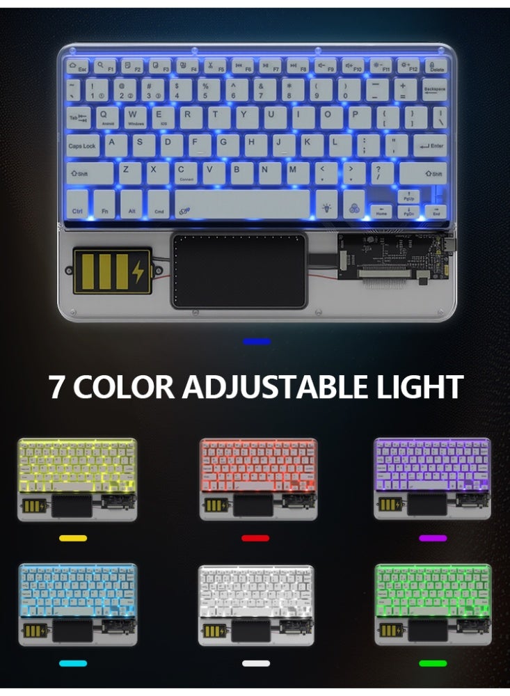 White Transparent Bluetooth Wireless Keyboard with 7 Color Backlight for iPhone/window/ios/ipad/android Rechargeable Bluetooth Link Keyboard - Image 3