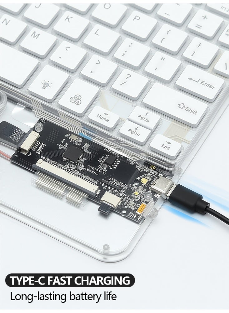 White Transparent Bluetooth Wireless Keyboard with 7 Color Backlight for iPhone/window/ios/ipad/android Rechargeable Bluetooth Link Keyboard - Image 2