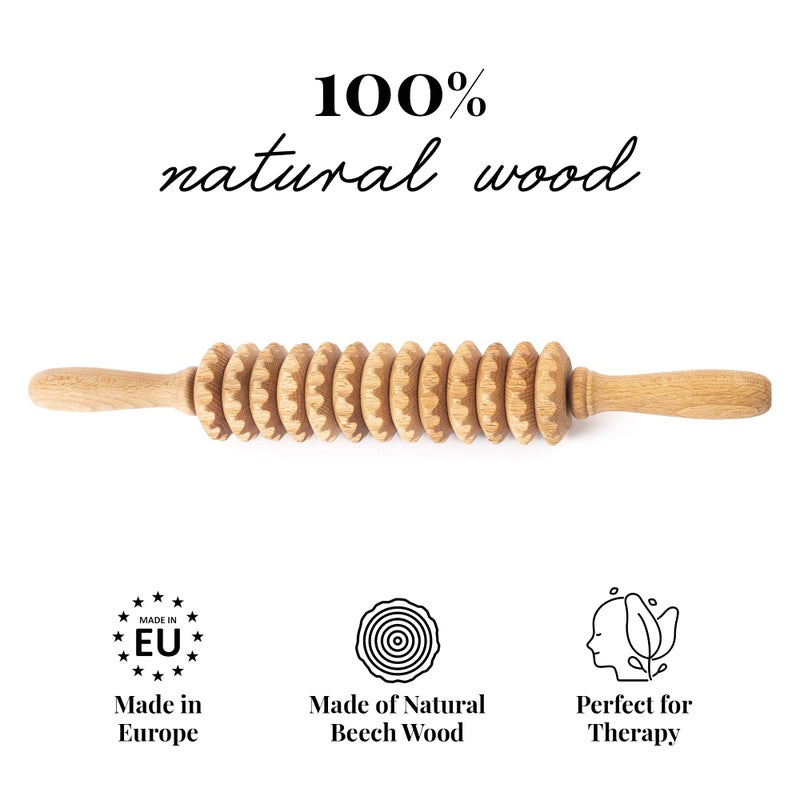 Tuuli Wooden Massage Roller for Waist and Thigh, Multi-Functional Body Roller for Cellulite Reduction and Muscle Tension, Natural Massager for Women and Men (Straight) - Image 4