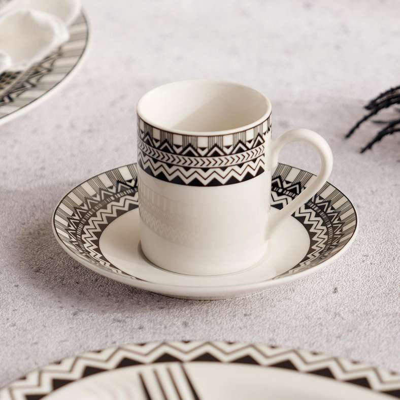 Pan Home طقم فناجين وصحون قهوة ميراچ باللونين الأسود والأبيض