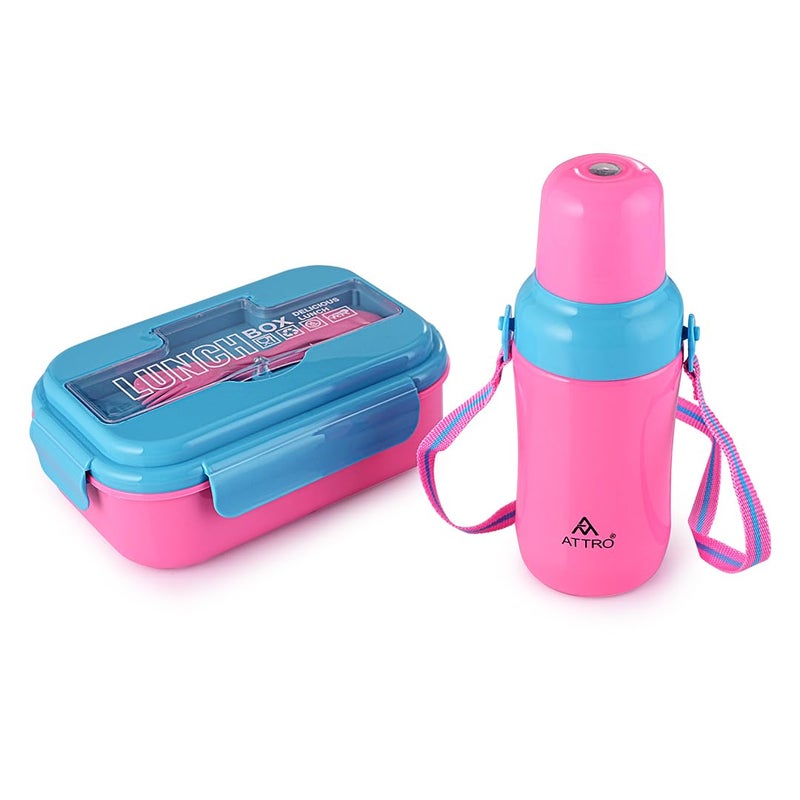 ATTRO Plastic Magic Combo Set 1 Lunch Box & 1 Water Bottle BPA Free Food Grade Perfect for School Kids - Blue Pink, 1200 Milliliters - Image 5