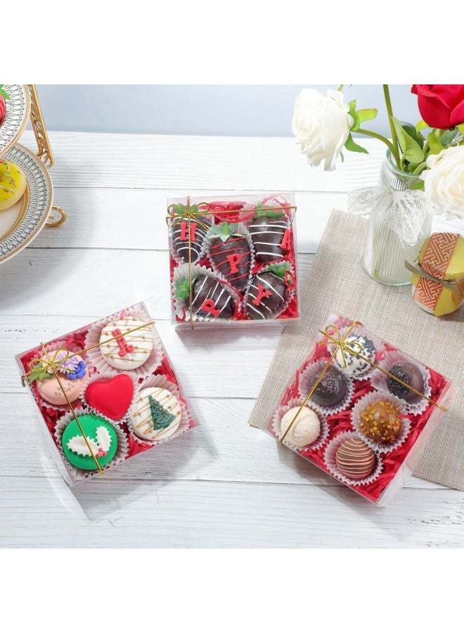 JCXGRVC 50PCS 5"x5x2" Inches Full Clear Bakery Boxes Chocolate Covered Strawberries Boxes for 4 Mini Cake Boxes Cookies Macaron Boxes Pie Boxes Cakesickle Boxes - Image 5