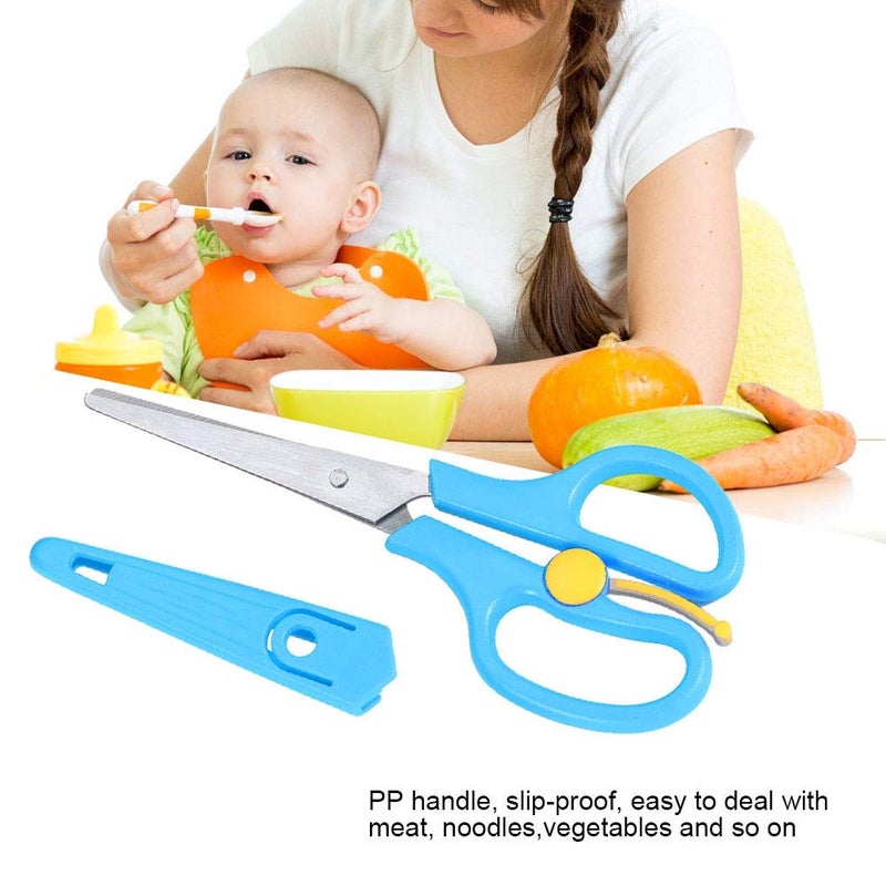 Hztyyier Food Shears Stainless Steel Baby Scissors Food Scissor with Plastic Cover for Toddlers, Preschool Training Kids Scissors(Blue) - Image 4