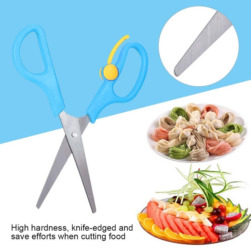 Hztyyier Food Shears Stainless Steel Baby Scissors Food Scissor with Plastic Cover for Toddlers, Preschool Training Kids Scissors(Blue) - Image 3