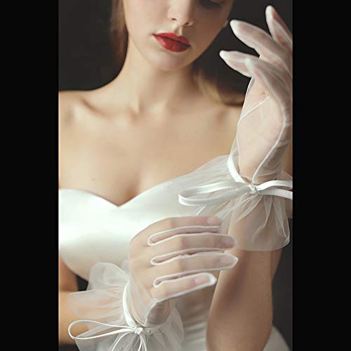 QRBTSCL Women's Tulle Ruffled Bowknot Wedding Party Gloves Short Prom Evening Gloves Ivory-New - Image 3