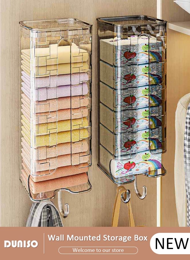 DUNISO 2 Pack Wall Mounted Underwear Storage Box, Multifunctional Sock Organizer with Hook and Lids, No-Drilling Drawer Organizer, Hanging Underwear Organizer for Wardrobe Cabinet Bedroom Socks Lingerie  - Image 1