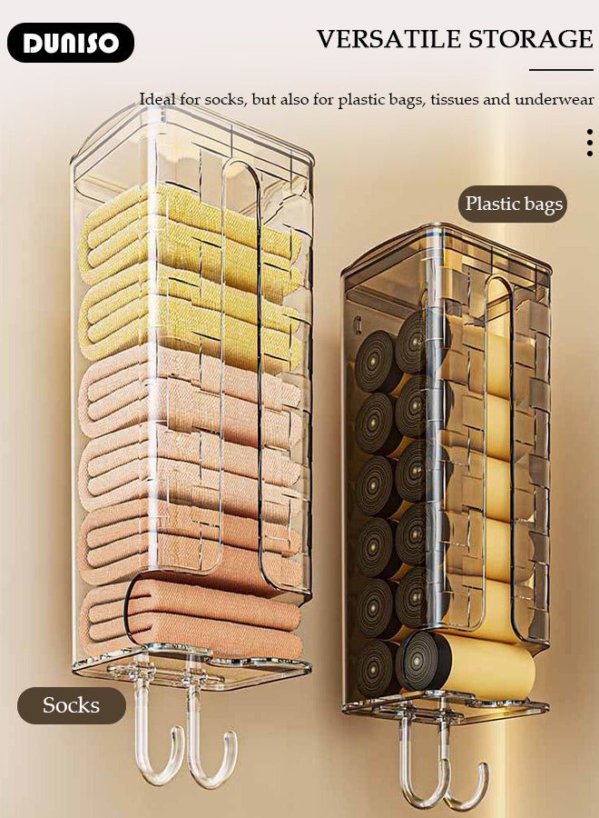 DUNISO 2 Pack Wall Mounted Underwear Storage Box, Multifunctional Sock Organizer with Hook and Lids, No-Drilling Drawer Organizer, Hanging Underwear Organizer for Wardrobe Cabinet Bedroom Socks Lingerie  - Image 3
