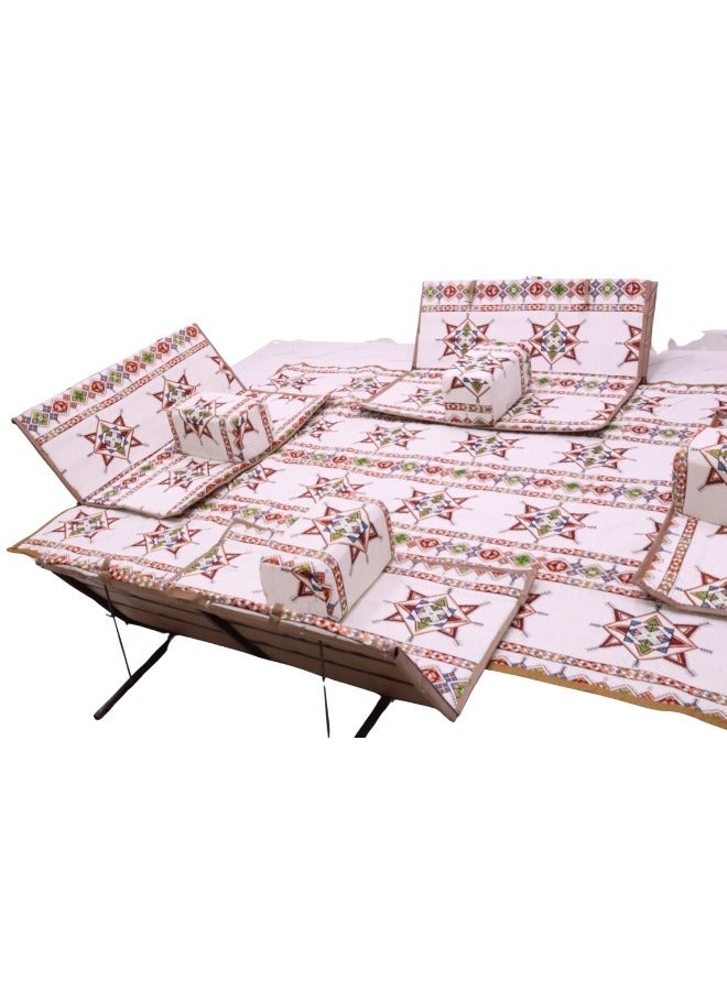 سمارت هوم مجموعة جلوس أرضية تراثية مكونة من 9 قطع مناسبة للسفر والرحلات  البرية والحديقة  , طقم فرشة تخييم ارضية مع اربع مراكى و 4 كراسي  وبساط من القماش عالي الجودة يكفي ل 8 أشخاص - Image 3