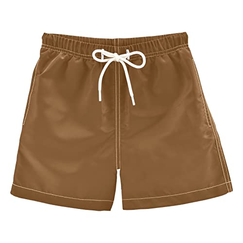 DOMIKING Brown Boys' Pull On Swim Trunks Quick Dry Boardshorts for Kid Boy Toddler - Image 1