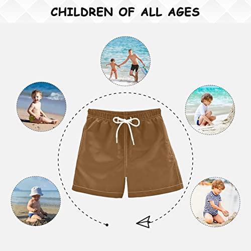 DOMIKING Brown Boys' Pull On Swim Trunks Quick Dry Boardshorts for Kid Boy Toddler - Image 5