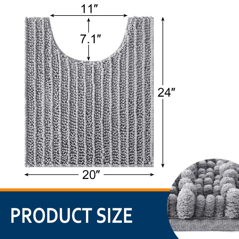 Smiry Bathroom Toilet Rugs U Shaped 24x20, Extra Soft Absorbent Non Slip Rubber Backing Chenille Contour Bath Rugs for Toilet, Machine Washable Contoured Bath Mats, Grey - Image 2