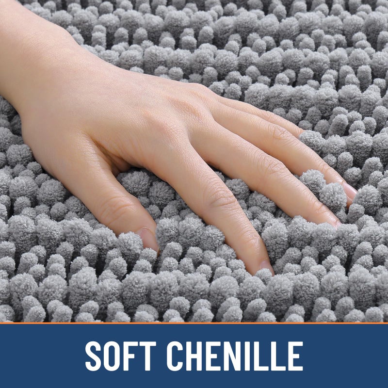 Smiry Bathroom Toilet Rugs U Shaped 24x20, Extra Soft Absorbent Non Slip Rubber Backing Chenille Contour Bath Rugs for Toilet, Machine Washable Contoured Bath Mats, Grey - Image 4