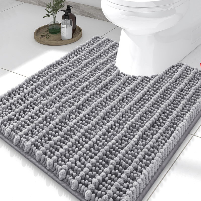 Smiry Bathroom Toilet Rugs U Shaped 24x20, Extra Soft Absorbent Non Slip Rubber Backing Chenille Contour Bath Rugs for Toilet, Machine Washable Contoured Bath Mats, Grey - Image 1