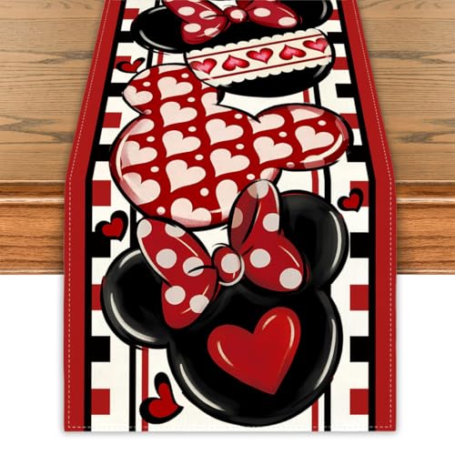Yarcooly Valentines Day Table Runner galentines Day Table Cover Pink Cartoon Mouse Decor Valentines Day Decorations for Home Party - Image 1