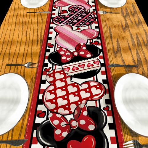 Yarcooly Valentines Day Table Runner galentines Day Table Cover Pink Cartoon Mouse Decor Valentines Day Decorations for Home Party - Image 4
