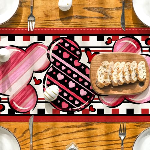 Yarcooly Valentines Day Table Runner galentines Day Table Cover Pink Cartoon Mouse Decor Valentines Day Decorations for Home Party - Image 2