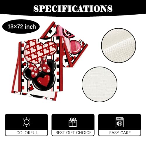 Yarcooly Valentines Day Table Runner galentines Day Table Cover Pink Cartoon Mouse Decor Valentines Day Decorations for Home Party - Image 5