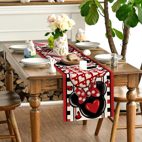 Yarcooly Valentines Day Table Runner galentines Day Table Cover Pink Cartoon Mouse Decor Valentines Day Decorations for Home Party - Image 3