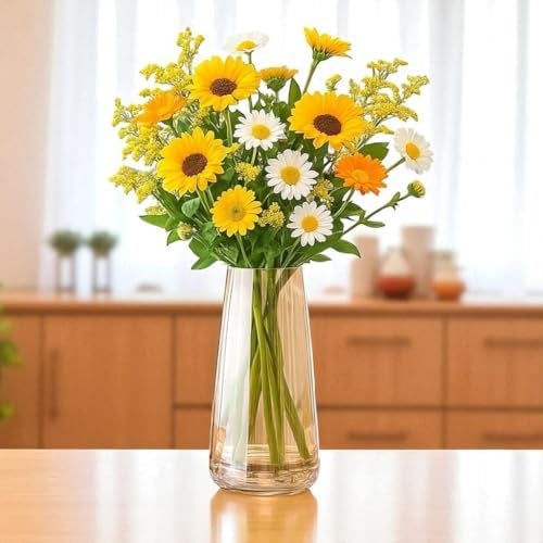 PulGos 9 Inch Crystal Amber Decorative Glass Flower Vase for Living Room, Bedroom & Home Décor | Table Centerpiece for Fresh & Artificial Flowers | Aesthetic Home & Office Décor Accent Showpiece. - Image 5