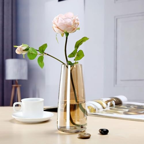 PulGos 9 Inch Crystal Amber Decorative Glass Flower Vase for Living Room, Bedroom & Home Décor | Table Centerpiece for Fresh & Artificial Flowers | Aesthetic Home & Office Décor Accent Showpiece. - Image 2
