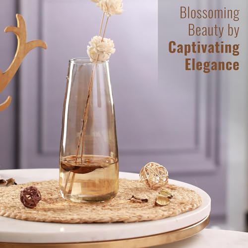 PulGos 9 Inch Crystal Amber Decorative Glass Flower Vase for Living Room, Bedroom & Home Décor | Table Centerpiece for Fresh & Artificial Flowers | Aesthetic Home & Office Décor Accent Showpiece. - Image 4