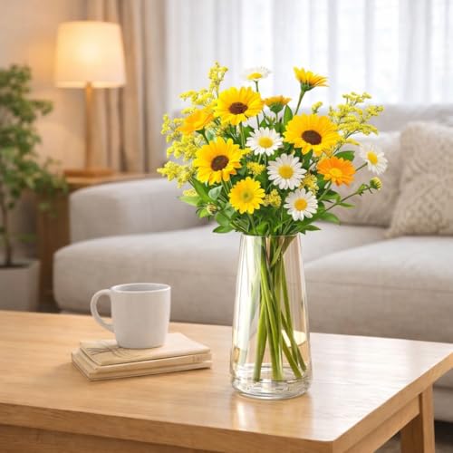 PulGos 9 Inch Crystal Amber Decorative Glass Flower Vase for Living Room, Bedroom & Home Décor | Table Centerpiece for Fresh & Artificial Flowers | Aesthetic Home & Office Décor Accent Showpiece. - Image 1