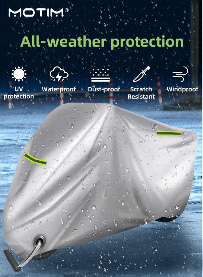 موتيم غطاء دراجة نارية XXXL 265*105*125 سم، غطاء دراجة نارية من البوليستر لجميع المواسم، مقاوم للعوامل الجوية، مقاوم للماء، يحمي من أشعة الشمس، مع فتحات قفل وحقيبة تخزين - Image 2