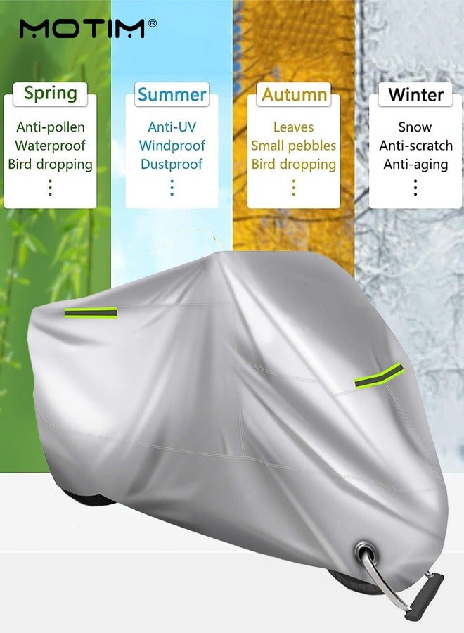 موتيم غطاء دراجة نارية XXXL 265*105*125 سم، غطاء دراجة نارية من البوليستر لجميع المواسم، مقاوم للعوامل الجوية، مقاوم للماء، يحمي من أشعة الشمس، مع فتحات قفل وحقيبة تخزين - Image 4