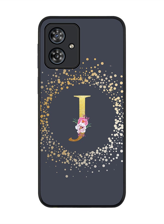 Stylizedd Rugged Black Case for Motorola Moto G54 / Motorola Moto G54 Power / Motorola Moto G64 5G,Custom Monogram Initial Letter Floral Alphabet - J (Grey) - Image 1
