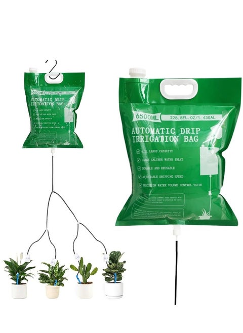 6500ml Plant Drip Irrigation Bag with 4 Adjustable Water Outlets (0-250ml/hr), 26-Day Automatic Watering System with Hook for Efficient Plant Care - 1 Piece