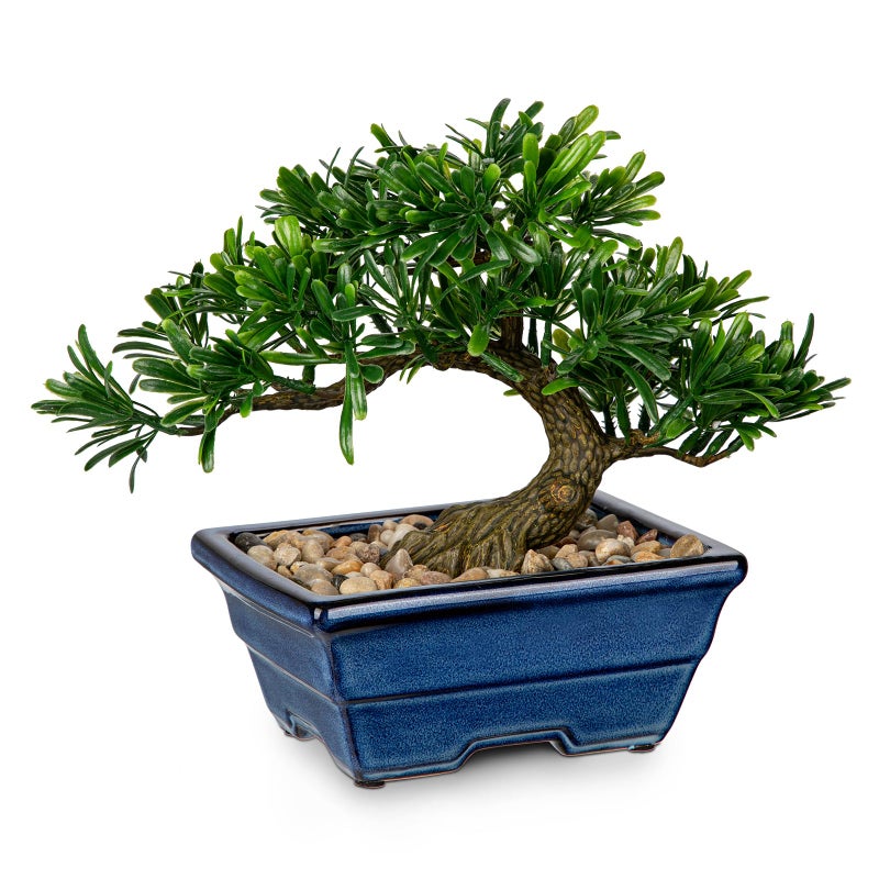 Briful Artificial Bonsai Tree Faux Plants Indoor Small Fake Plants Decor with Blue Ceramic Pots for Home Table Office Desk Bathroom Shelf Bedroom Living Room Farmhouse Decorations - Image 1