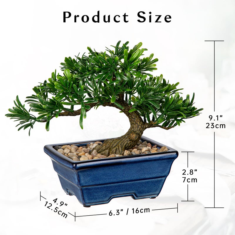 Briful Artificial Bonsai Tree Faux Plants Indoor Small Fake Plants Decor with Blue Ceramic Pots for Home Table Office Desk Bathroom Shelf Bedroom Living Room Farmhouse Decorations - Image 5
